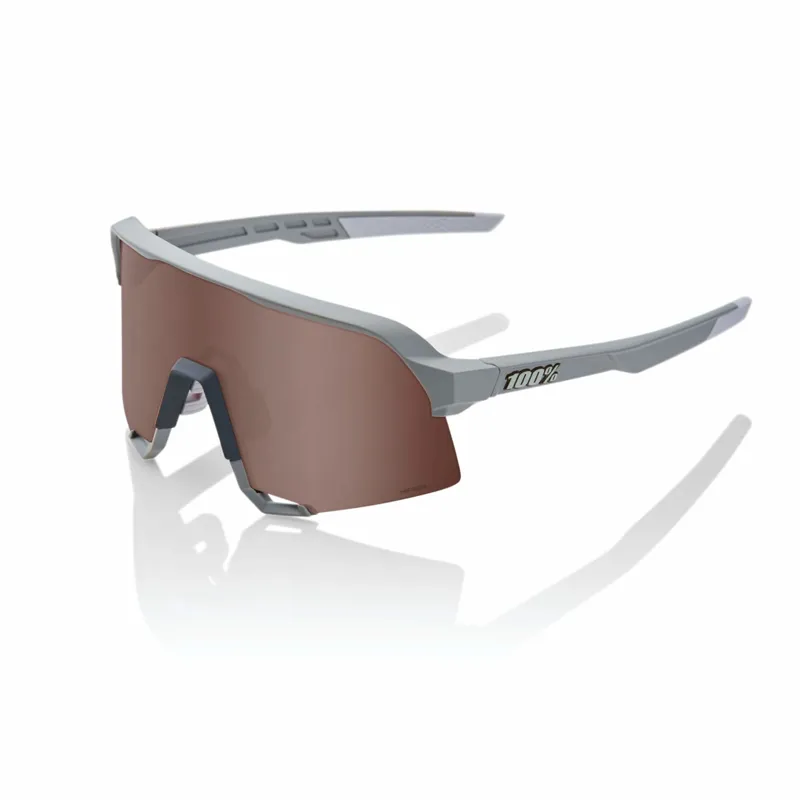 100% S3 Glasses in Soft Tact Stone Grey/HiPER Crimson Silver