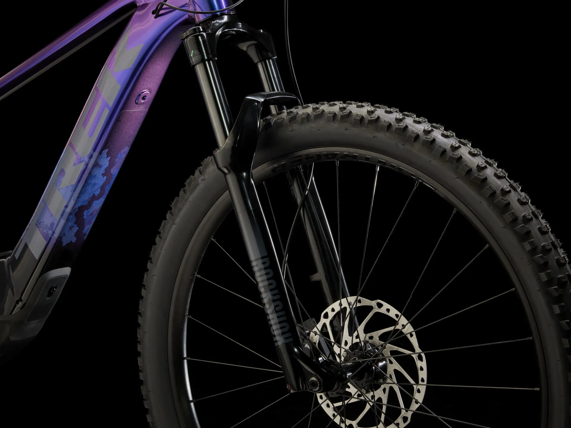 Trek Marlin 8 Electric Mountain Bike in Purple Flip to Black Fa